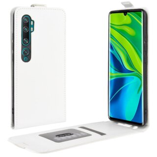 Flip Case Handyhülle für Xiaomi Mi Note 10 Vertikal Schutzhülle Tasche Cover Weiß Bumper Kartensteckplatz-Kreditkarte