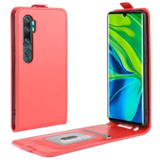 Flip Case Handyhülle für Xiaomi Mi Note 10 Pro Vertikal Schutzhülle Tasche Cover Rot Bumper Smartphone Kartensteckplatz-Kreditkarte-Geldscheine EC-Karte Bank-Karte