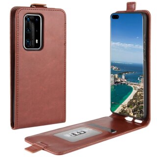 Flip Case Handyhülle für Huawei P40 Pro Vertikal Schutzhülle Tasche Cover Braun Bumper Smartphone Kartensteckplatz-Kreditkarte-Geldscheine EC-Karte Bank-Karte