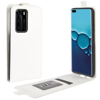 Flip Case Handyhülle für Huawei P40 Pro Vertikal Schutzhülle Tasche Cover Weiß Bumper Smartphone Kartensteckplatz-Kreditkarte-Geldscheine EC-Karte Bank-Karte