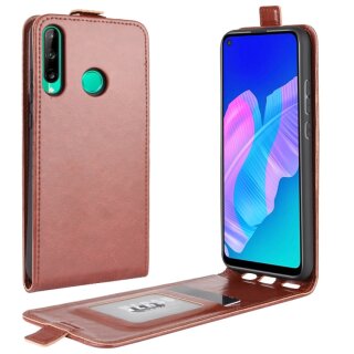 Flip Case Handyhülle für Huawei P40 Lite E Vertikal Schutzhülle Tasche Cover Braun Bumper Smartphone Kartensteckplatz-Kreditkarte-Geldscheine EC-Karte Bank-Karte