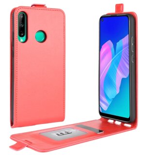 Flip Case Handyhülle für Huawei P40 Lite E Vertikal Schutzhülle Tasche Cover Rot Bumper Smartphone Kartensteckplatz-Kreditkarte-Geldscheine EC-Karte Bank-Karte