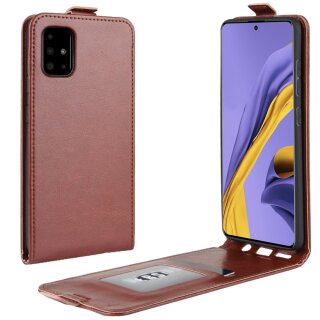Flip Case Handyhülle  für Samsung Galaxy A51 Vertikal Schutzhülle Tasche Cover Braun Bumper Smartphone Kartensteckplatz-Kreditkarte-Geldscheine EC-Karte Bank-Karte