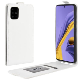 Flip Case Handyhülle für Samsung Galaxy A51 Vertikal Schutzhülle Tasche Cover Weiß Bumper Smartphone Kartensteckplatz-Kreditkarte-Geldscheine EC-Karte Bank-Karte