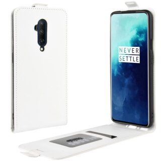 Flip Case Handyhülle für OnePlus 7 Pro Vertikal Schutzhülle Tasche Cover Weiß Bumper Smartphone Kartensteckplatz-Kreditkarte-Geldscheine EC-Karte Bank-Karte