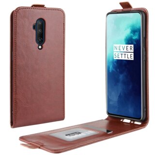 Flip Case Handyhülle für OnePlus 7 Pro Vertikal Schutzhülle Tasche Cover Braun Bumper Smartphone Kartensteckplatz-Kreditkarte-Geldscheine EC-Karte Bank-Karte