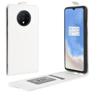 Flip Case Handyhülle für OnePlus 7T Vertikal Schutzhülle Tasche Cover Weiß Bumper Smartphone Kartensteckplatz-Kreditkarte-Geldscheine EC-Karte Bank-Karte