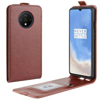 Flip Case Handyhülle für OnePlus 7T Vertikal Schutzhülle Tasche Cover Braun Bumper Smartphone Kartensteckplatz-Kreditkarte-Geldscheine EC-Karte Bank-Karte