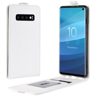 Flip Case Handyhülle für Samsung Galaxy S10 Vertikal Schutzhülle Tasche Cover Weiß Bumper Smartphone Kartensteckplatz-Kreditkarte-Geldscheine EC-Karte Bank-Karte