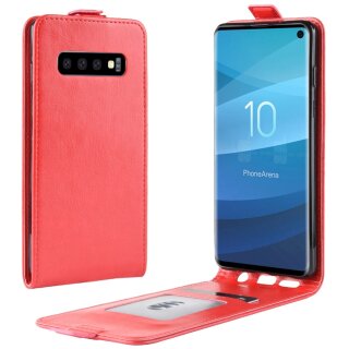 Flip Case Handyhülle für Samsung Galaxy S10 Vertikal Schutzhülle Tasche Cover Rot Bumper Smartphone Kartensteckplatz-Kreditkarte-Geldscheine EC-Karte Bank-Karte