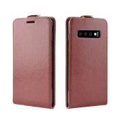 Flip Case Handyhülle für Samsung Galaxy S10 Plus Vertikal Schutzhülle Tasche Cover Braun Bumper Smartphone Kartensteckplatz-Kreditkarte-Geldscheine EC-Karte Bank-Karte