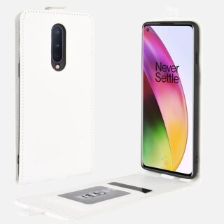 Flip Case Handyhülle für OnePlus 8 Vertikal Schutzhülle Tasche Cover Weiß Bumper Smartphone Kartensteckplatz-Kreditkarte-Geldscheine EC-Karte Bank-Karte