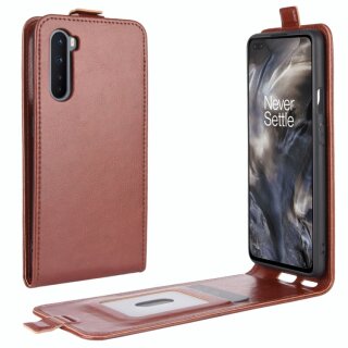 Flip Case Handyhülle für OnePlus Nord Vertikal Schutzhülle Tasche Cover Braun Bumper Smartphone Kartensteckplatz-Kreditkarte-Geldscheine EC-Karte Bank-Karte
