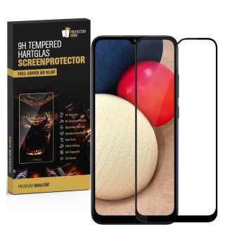 1x 9H Panzerglas für Samsung Galaxy A02s FULL COVER Displayschutz Schutzglas Hartglas Schutzfolie Panzerfolie KLAR Tempered echtes Displayglas Glasfolie Displayfolie Folie Transparent