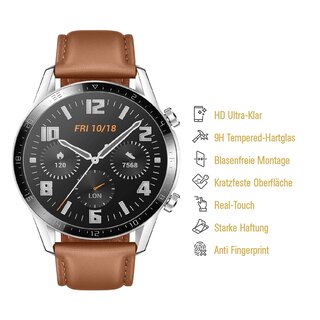 2x 9H Hartglas fr Samsung Galaxy Watch 46mm Displayschutz Panzerfolie Schutzglas KLAR Panzerglas Schutzfolie Displayglas Glasfoli