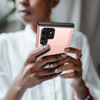Schutzhlle fr Samsung Galaxy S22 Ultra Pink Handyhlle Schutztasche Case Cover Tasche Transparent Smartphone Bumper (Kartensteckplatz-Kreditkarte-Geldscheine)