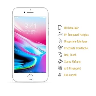 6x 9H Hartglasfolie fr iPhone 8 Plus FULL COVER 3D Panzerfolie Displayfolie WS