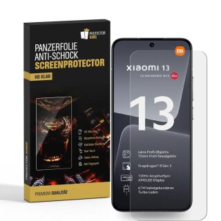 4x Panzerfolie für Xiaomi 13 Displayschutz Schutzfolie KLAR ANTI-SHOCK/ ANTI-KRATZ/ ANTI-BRUCH/ ANTI-SCHMUTZ